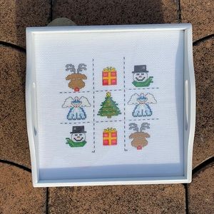 Christmas Tray - Hand Made - Wood Under Glass NWOT